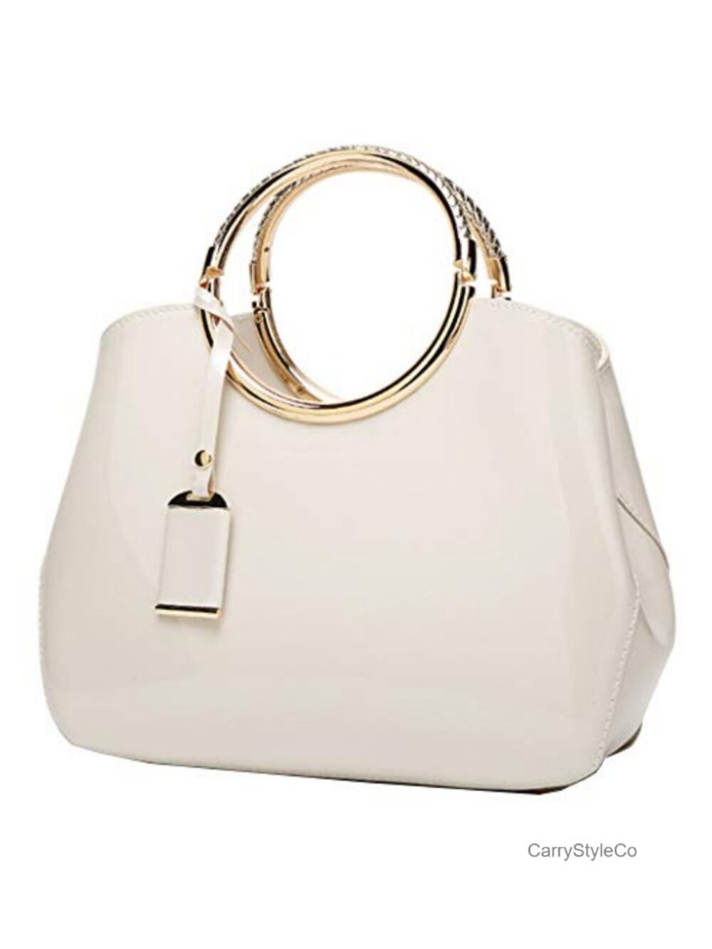 Elegant Patent Leather Satchel Tote with Pendant Strap